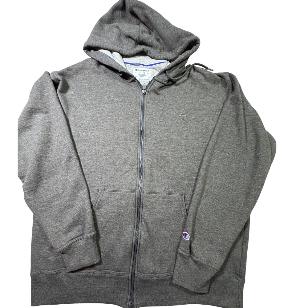 Champion Mens Powerblend Full Zip Hoodie Charcoal Grey XL Thick